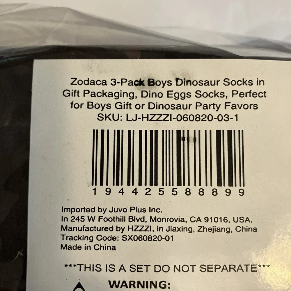 Zodaca Dinosaur Egg Socks 3 Pack Kids Size S Multicolor NWT Crew Socks